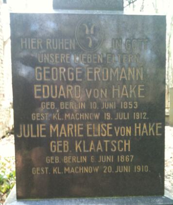 Grabstein Georg Erdmann Eduar von Hake, Alter Dorffriedhof Kleinmachnow, Brandenburg